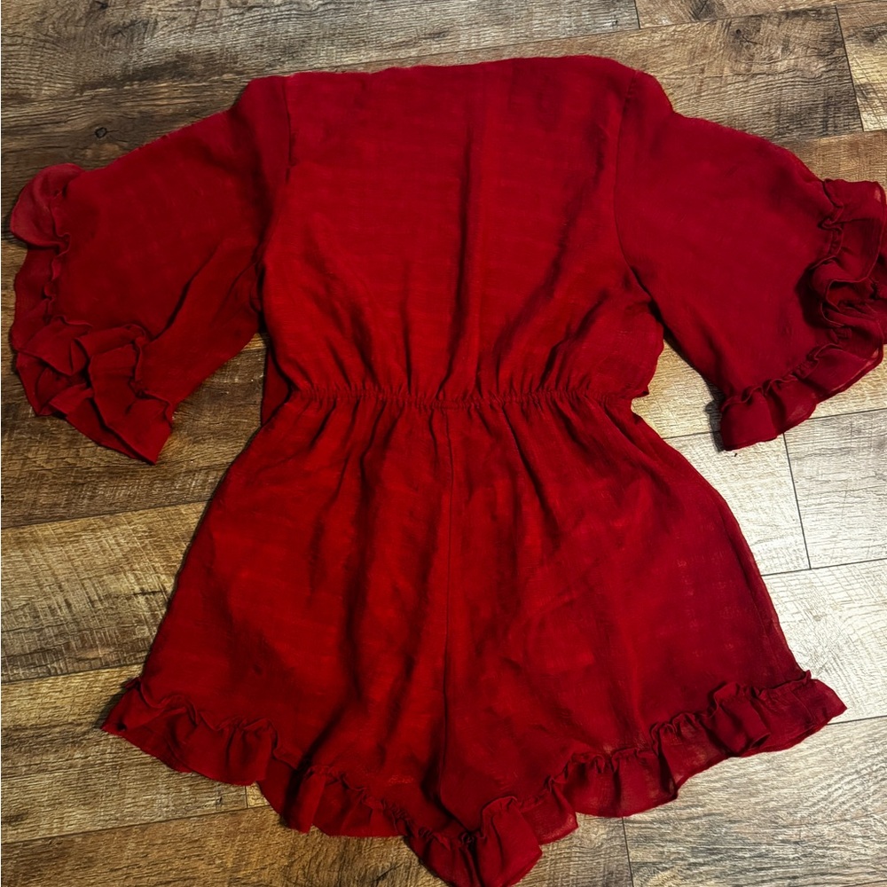 Miami Red Ruffle Sleeve Romper - Picture 6 of 6